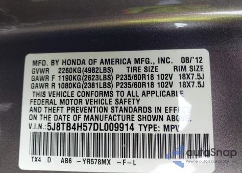 2013 Acura Rdx из США, поврежденный, VIN 5J8TB4H57DL009914